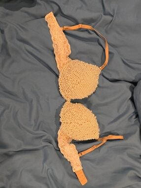 Pearl-Embellished Lace Bra, Size 34B